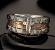 Men's Rustic Cross Wedding Band, Silver & Copper Ring, RS-1255