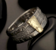 Men's Silver & 14K Gold Ring, Rustic Wedding Band, Handmade Men's Ring, Artisan Band, RS-1257