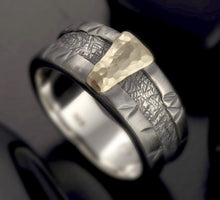 Men's Silver & 14K Gold Ring, Rustic Wedding Band, Handmade Men's Ring, Artisan Band, RS-1257