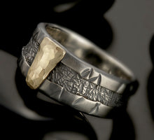 Men's Silver & 14K Gold Ring, Rustic Wedding Band, Handmade Men's Ring, Artisan Band, RS-1257