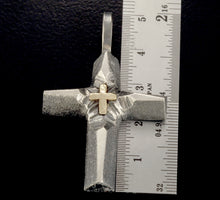 Men's Sterling Silver & 14K Gold Cross Pendant – Handmade Rustic Cross P-125