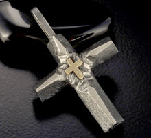 Men's Sterling Silver & 14K Gold Cross Pendant – Handmade Rustic Cross P-125