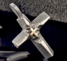 Men's Sterling Silver & 14K Gold Cross Pendant – Handmade Rustic Cross P-125