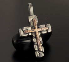 Mens Cross Pendant Silver and Copper Handmade, Cross Jewelry, P-126