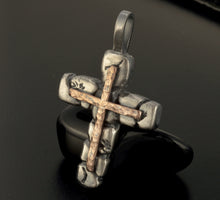 Mens Cross Pendant Silver and Copper Handmade, Cross Jewelry, P-126