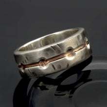Men's Rustic Wedding Band, Sterling Silver & Copper Ring, RS-1270