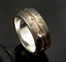 Men's Rustic Wedding Band, Sterling Silver & Copper Ring, RS-1270