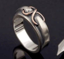 Men's Rustic Wedding Band, Sterling Silver & Copper Ring, Handmade Men's Ring, RS-1274