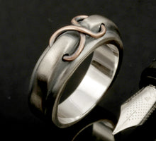 Men's Rustic Wedding Band, Sterling Silver & Copper Ring, Handmade Men's Ring, RS-1274