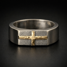 Men's Cross Ring, Sterling Silver & 14K Gold Christian Ring, RS-1275