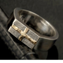 Men's Cross Ring, Sterling Silver & 14K Gold Christian Ring, RS-1275