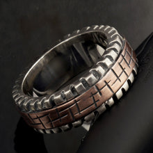 Mens Wedding Band, Sterling Silver & Copper Geometric Ring, RS-1276