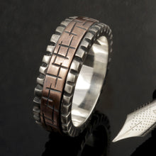Mens Wedding Band, Sterling Silver & Copper Geometric Ring, RS-1276