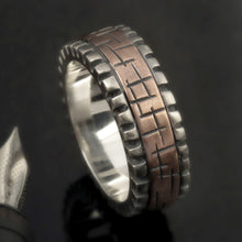 Mens Wedding Band, Sterling Silver & Copper Geometric Ring, RS-1276