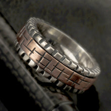 Mens Wedding Band, Sterling Silver & Copper Geometric Ring, RS-1276