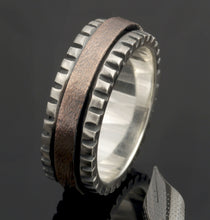 Mens Wedding Band, Sterling Silver & Copper Wide Rustic Ring, RS-1278