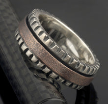 Mens Wedding Band, Sterling Silver & Copper Wide Rustic Ring, RS-1278