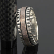 Mens Wedding Band, Sterling Silver & Copper Wide Rustic Ring, RS-1278