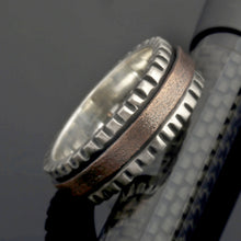 Mens Wedding Band, Sterling Silver & Copper Wide Rustic Ring, RS-1278