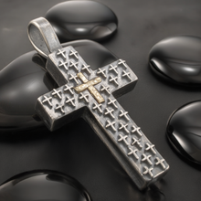 Mens Cross Pendant Silver and 14K Gold Handmade, Cross Jewelry, P-128
