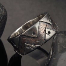 Men's Mixed Metal Wedding Band, Silver & Copper Geometric Ring, RS-1280