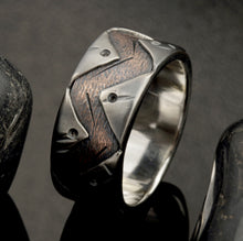 Men's Mixed Metal Wedding Band, Silver & Copper Geometric Ring, RS-1280