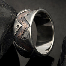 Men unique wedding Ring, Men Silver Ring, Men Wedding Band, Two tone silver copper ring, Bark Silver Ring, Textured Ring, RS-1280