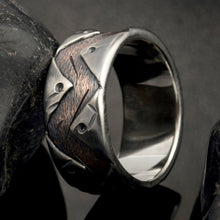 Men's Mixed Metal Wedding Band, Silver & Copper Geometric Ring, RS-1280
