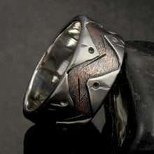 Men unique wedding Ring, Men Silver Ring, Men Wedding Band, Two tone silver copper ring, Bark Silver Ring, Textured Ring, RS-1280