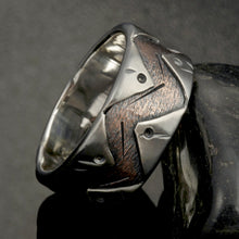 Men's Mixed Metal Wedding Band, Silver & Copper Geometric Ring, RS-1280