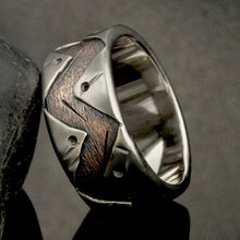 Men's Mixed Metal Wedding Band, Silver & Copper Geometric Ring, RS-1280