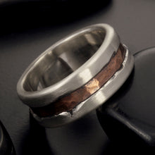 Men's Hammered Wedding Band, Sterling Silver & Copper Ring, RS-1281