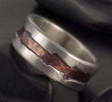 Hammered Silver & Copper Ring, Mens wedding band, Mens Silver ring, Engrave man ring, Men silver ring,    RS-1281