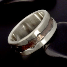 Men's Hammered Wedding Band, Sterling Silver & Copper Ring, RS-1281