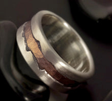 Men's Hammered Wedding Band, Sterling Silver & Copper Ring, RS-1281