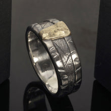 Mens Wedding Band, Sterling Silver & 14K Gold, Rustic Ring, RS-1283