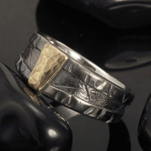 Mens Wedding Band, Sterling Silver & 14K Gold, Rustic Ring, RS-1283