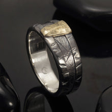 Mens Wedding Band, Sterling Silver & 14K Gold, Rustic Ring, RS-1283