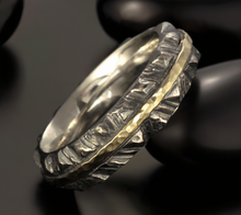 14K Gold & Sterling Silver Wedding Band, Rustic Two Tone Ring, Unisex Ring, RS-1285
