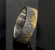 Mountains Ring, Mens Wedding Band, Sterling Silver & 24K Gold, RS-1286
