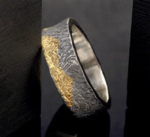 Mountains Ring, Mens Wedding Band, Sterling Silver & 24K Gold, RS-1286