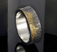Mountains Ring, Mens Wedding Band, Sterling Silver & 24K Gold, RS-1286