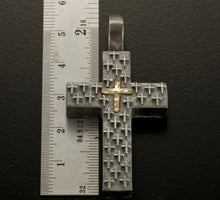 Mens Cross Pendant Silver and 14K Gold Handmade, Mens Cross Sterling Silver Handmade Pendant, Cross Jewelry, P-128