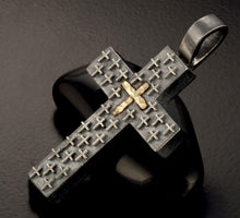 Mens Cross Pendant Silver and 14K Gold Handmade, Mens Cross Sterling Silver Handmade Pendant, Cross Jewelry, P-128