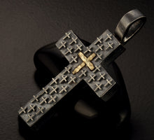 Mens Cross Pendant Silver and 14K Gold Handmade, Mens Cross Sterling Silver Handmade Pendant, Cross Jewelry, P-128
