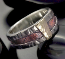 Mixed Metal Mens Wedding Band, Sterling Silver Copper & 14K Gold, RS-1291