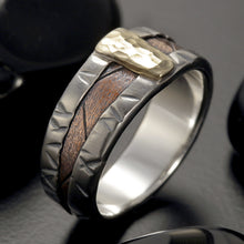 Mixed Metal Mens Wedding Band, Sterling Silver Copper & 14K Gold, RS-1291