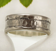 Men's Rustic Wedding Band, Textured Sterling Silver Ring, RS-1293