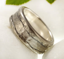 Men's Rustic Wedding Band, Textured Sterling Silver Ring, RS-1293