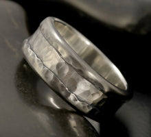 Men's Rustic Wedding Band, Textured Sterling Silver Ring, RS-1293